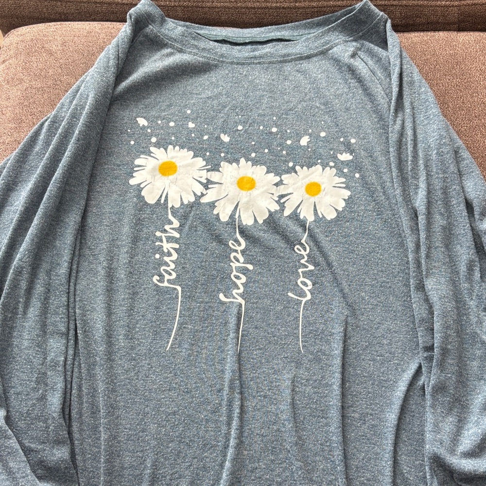 Blue Long Sleeve Shirt with Daisy Print